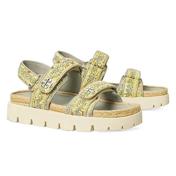 NIB Tory Burch KIRA Sport Chunky Platform Sandals gray yellow - Picture 1 of 4